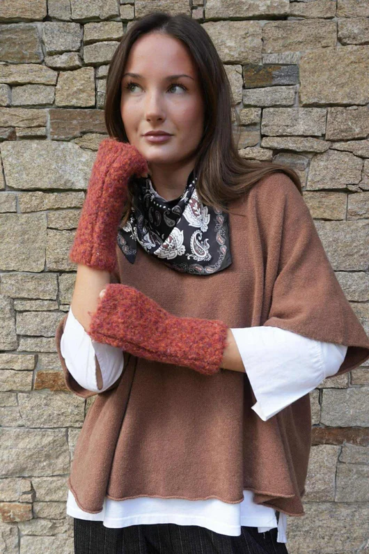 Boucle Fingerless Gloves Rust Melange 